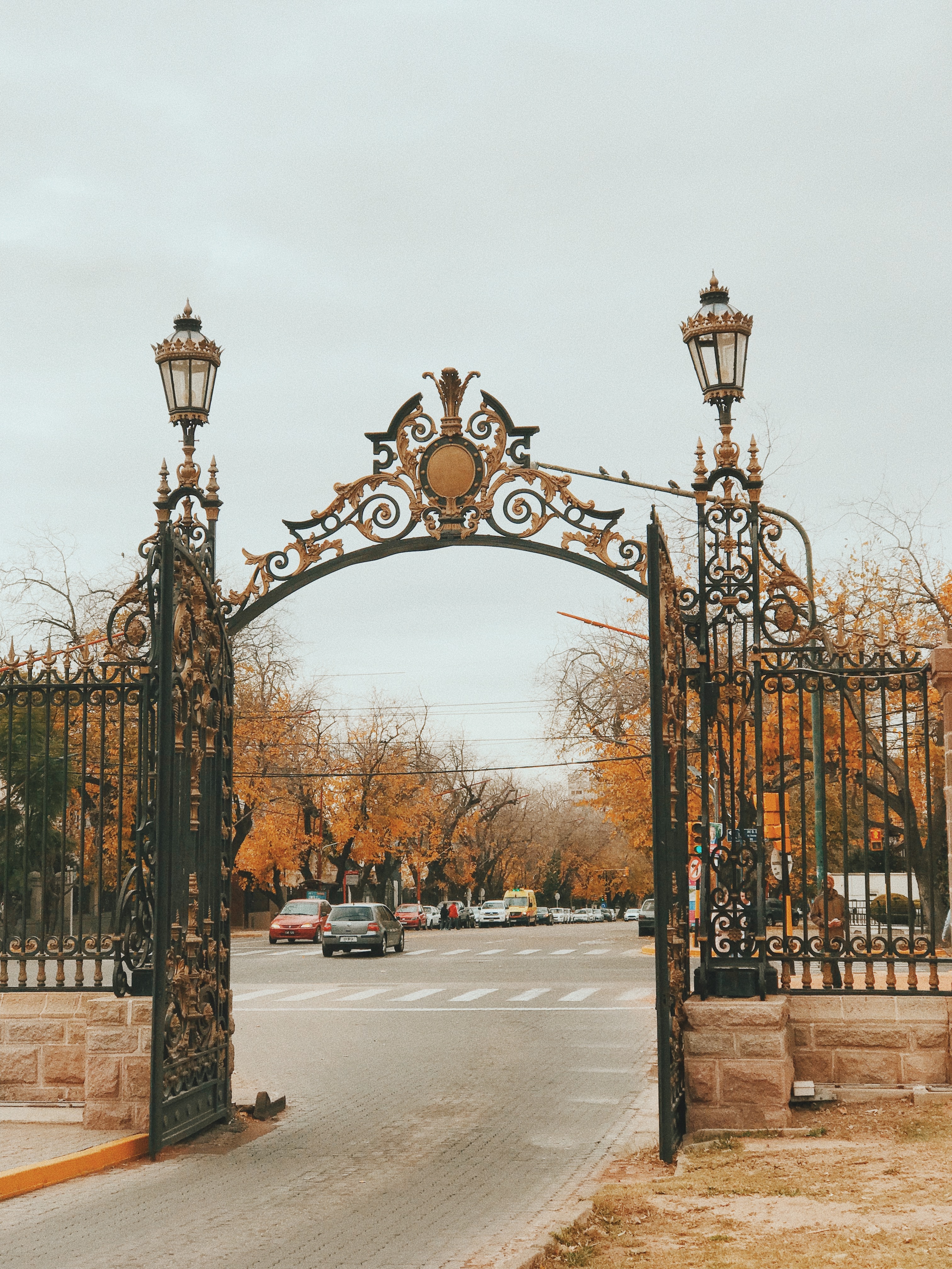 Iron gates at the entrance to General San Martin Park in Mendoza, Argentina.
